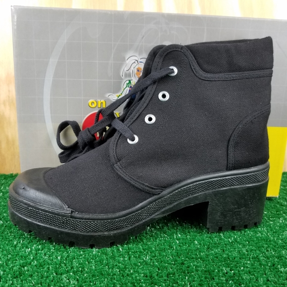 Chinese Laundry Shoes - NEW Canvas Combat Biker Lace up Heeled Ankle Boots